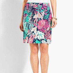 Talbots Leaf Print Skirt Cotton Canvas Stretch Straight